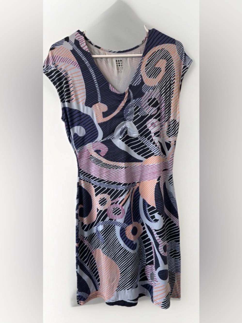 Title Nine Navy, Pink & Light Blue Abstract V-Neck Mini Dress